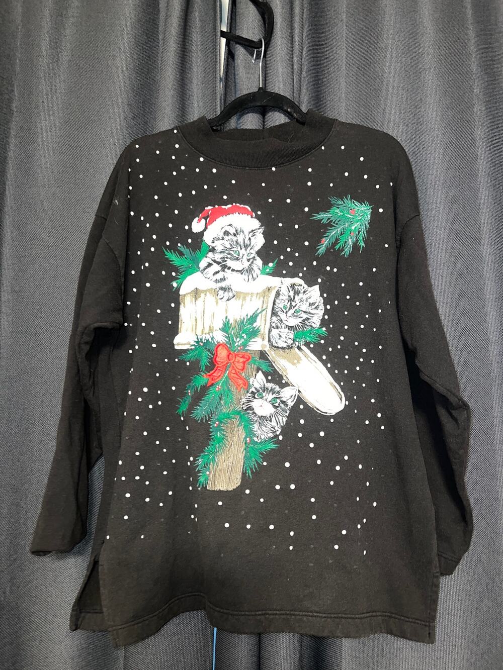 Ugly Christmas Sweater Xmas Sweatshirt Crewneck Size Large Cat Vintage